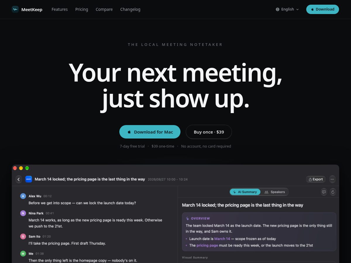 Landing-page snapshot of meetkeep.app