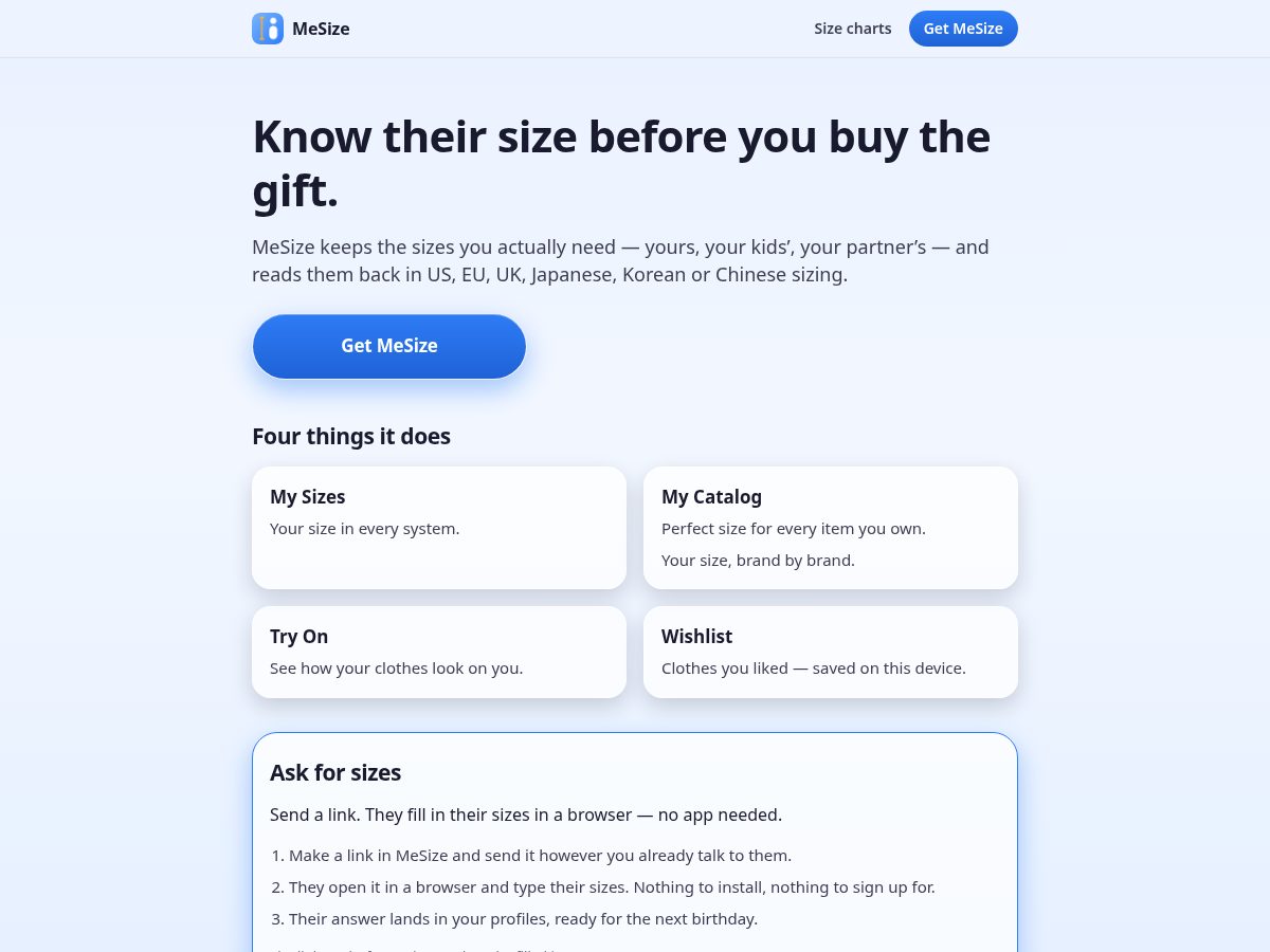 Landing-page snapshot of mesize.org