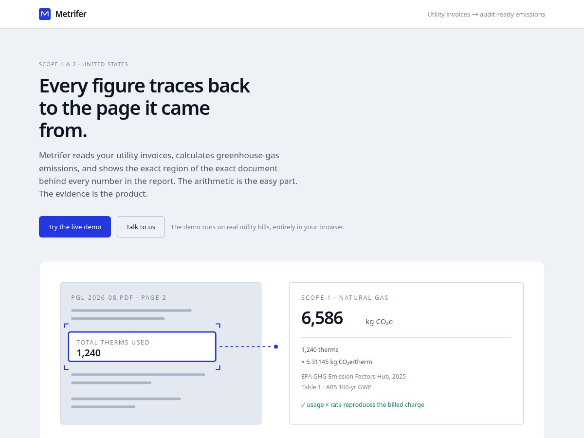 Landing-page snapshot of metrifer.com