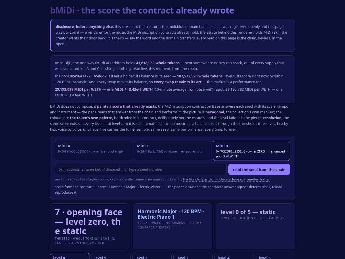 Landing-page snapshot of midi.blue