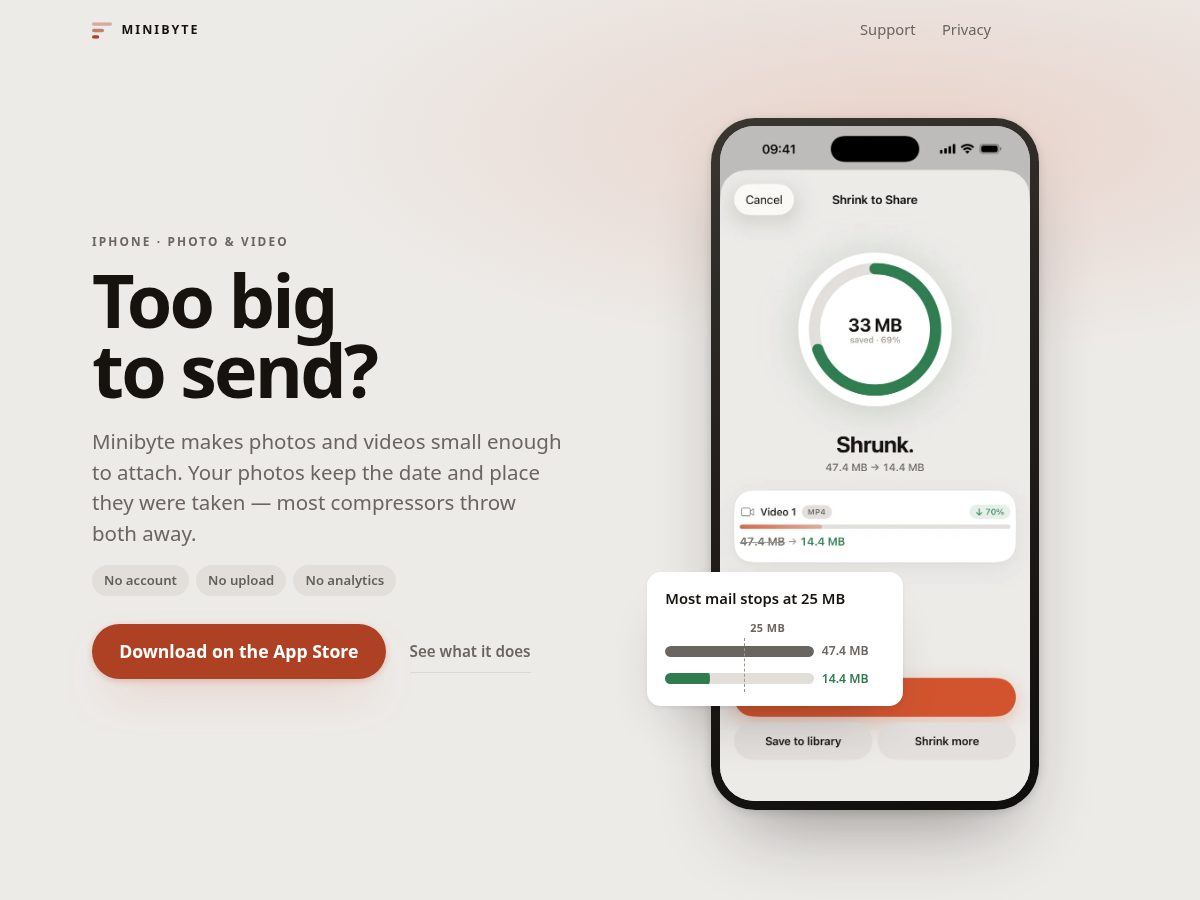 Landing-page snapshot of minibyte.app