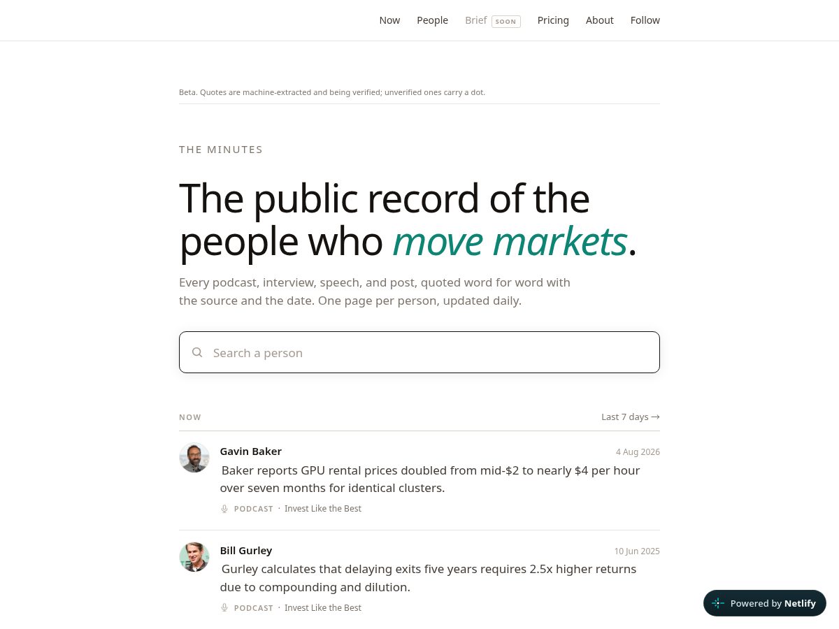 Landing-page snapshot of minutesof.com