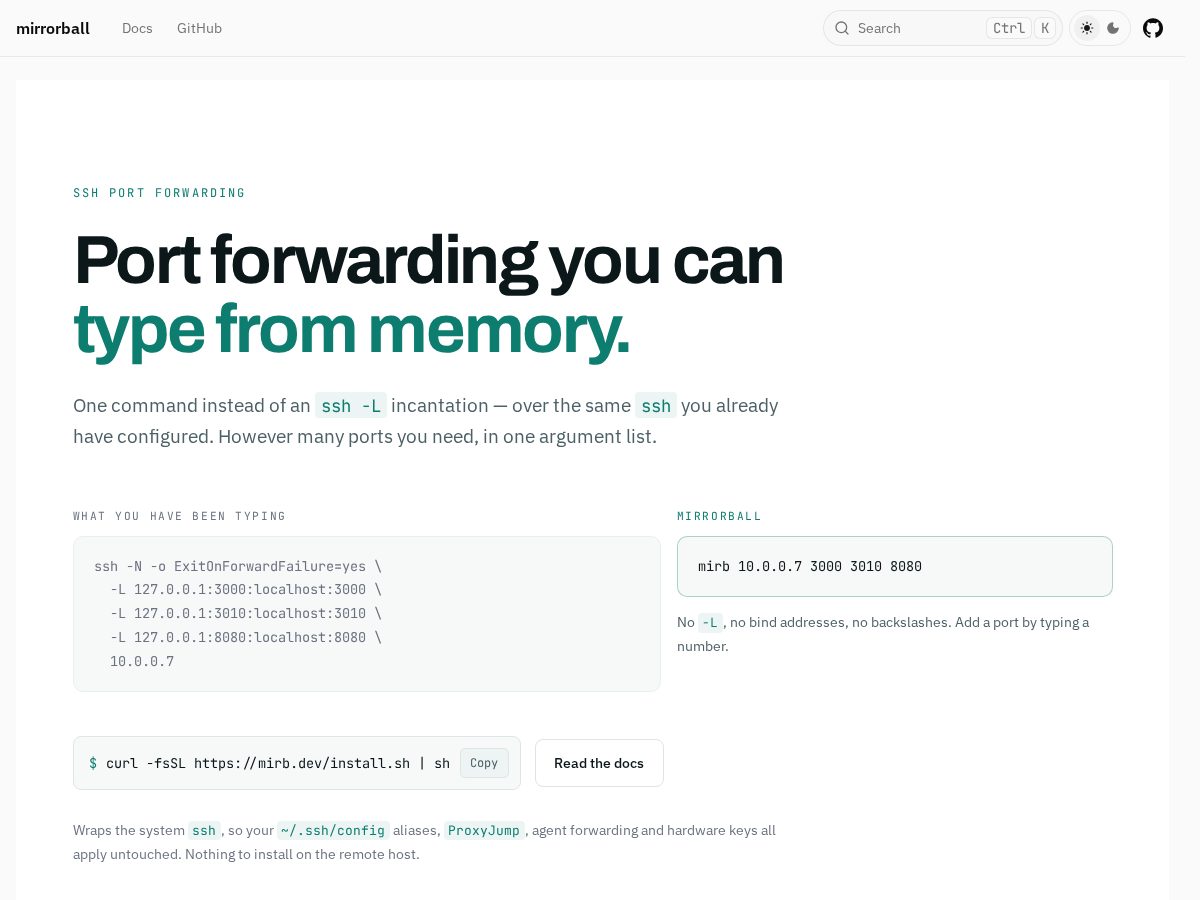 Landing-page snapshot of mirb.dev