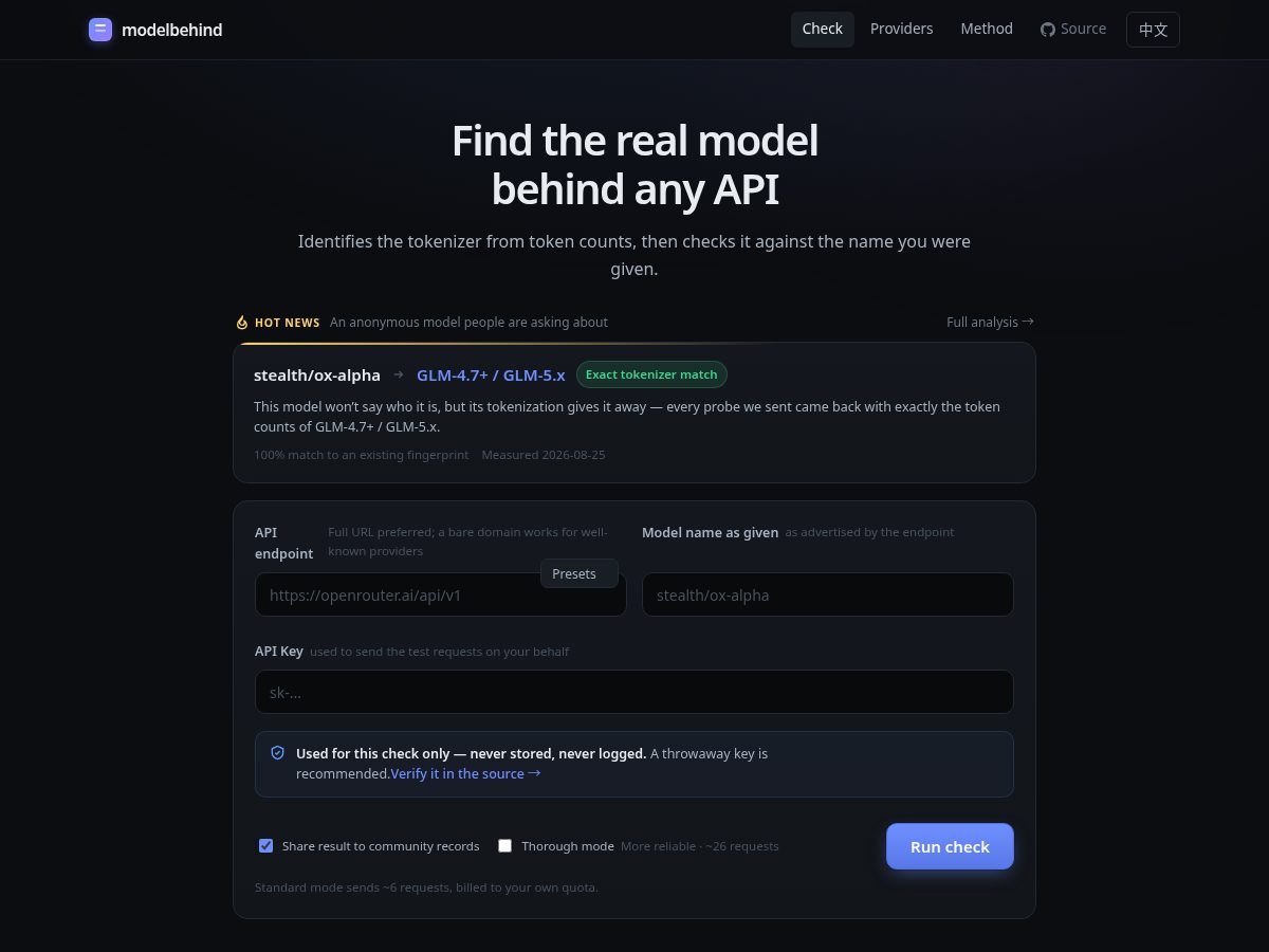 Landing-page snapshot of modelbehind.com
