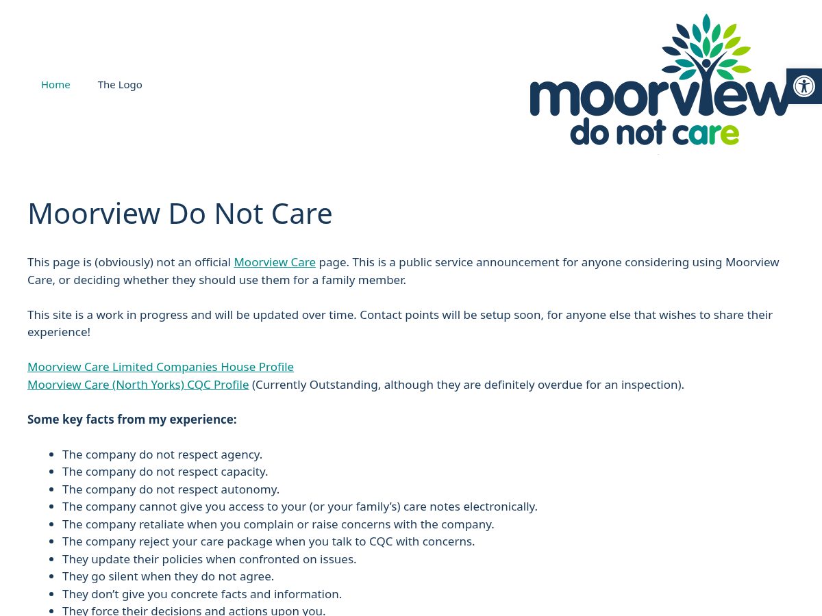 Landing-page snapshot of moorviewdonotcare.com