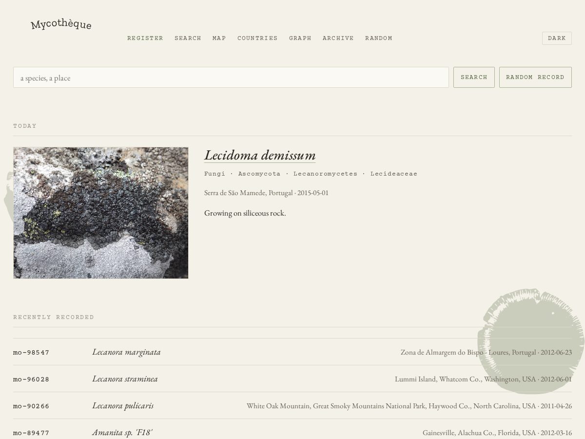 Landing-page snapshot of mycotheque.org