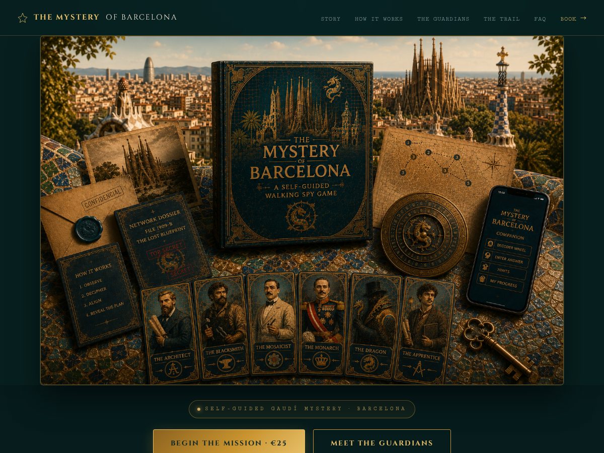 Landing-page snapshot of mysteryofbarcelona.com