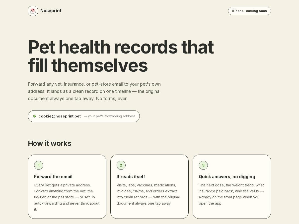 Landing-page snapshot of noseprint.pet