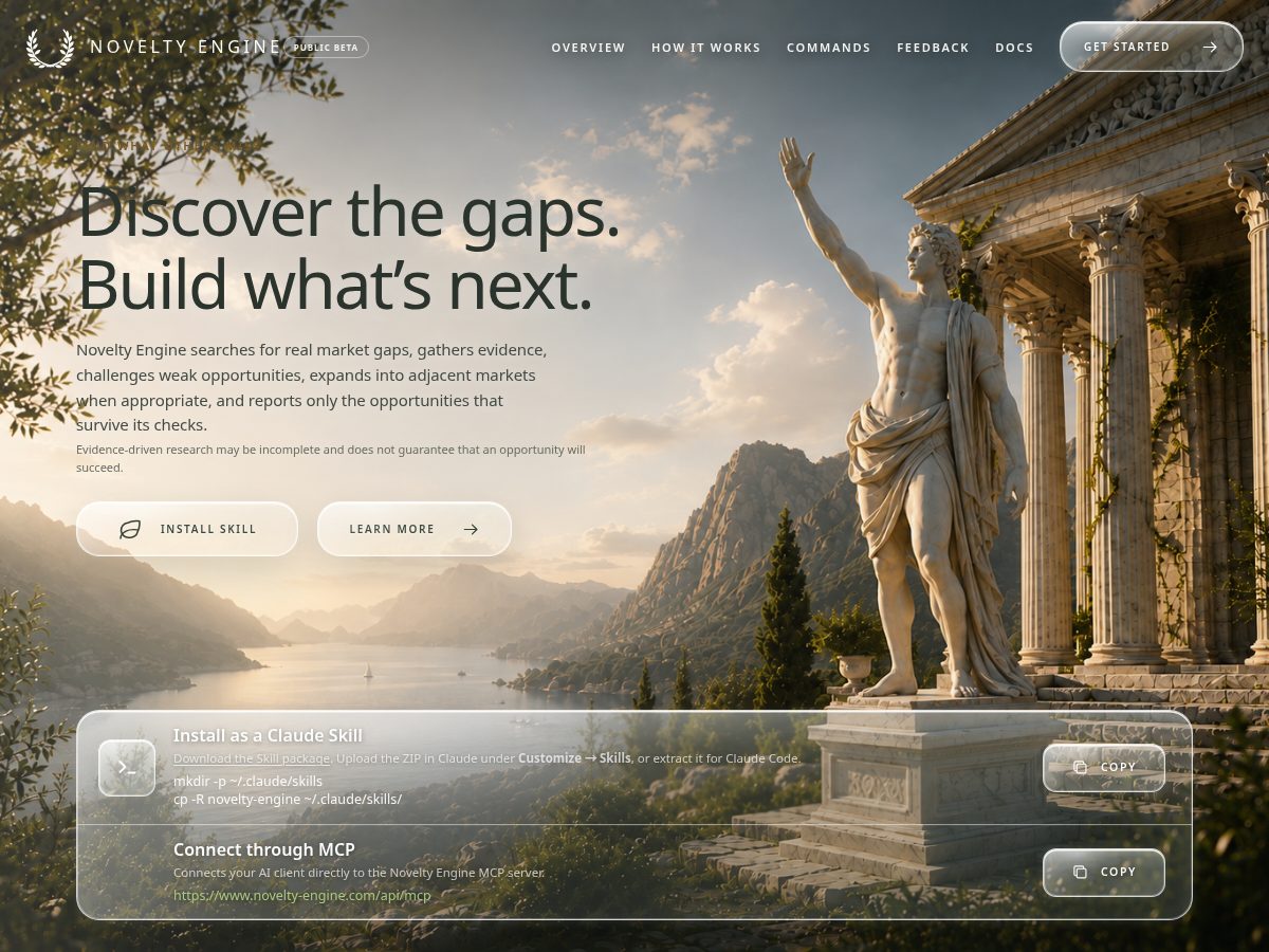 Landing-page snapshot of novelty-engine.com