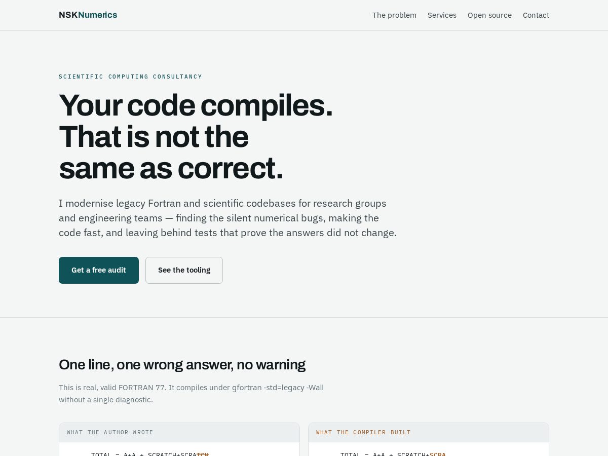 Landing-page snapshot of nsknumerics.com