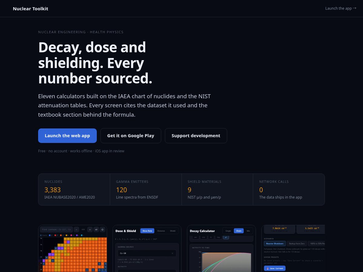 Landing-page snapshot of nucleartoolkit.com