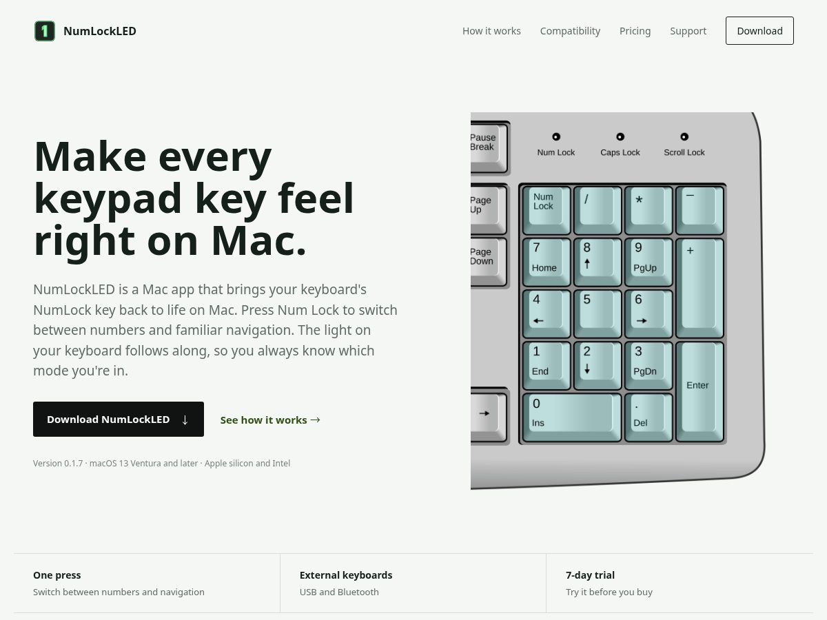 Landing-page snapshot of numlockled.com