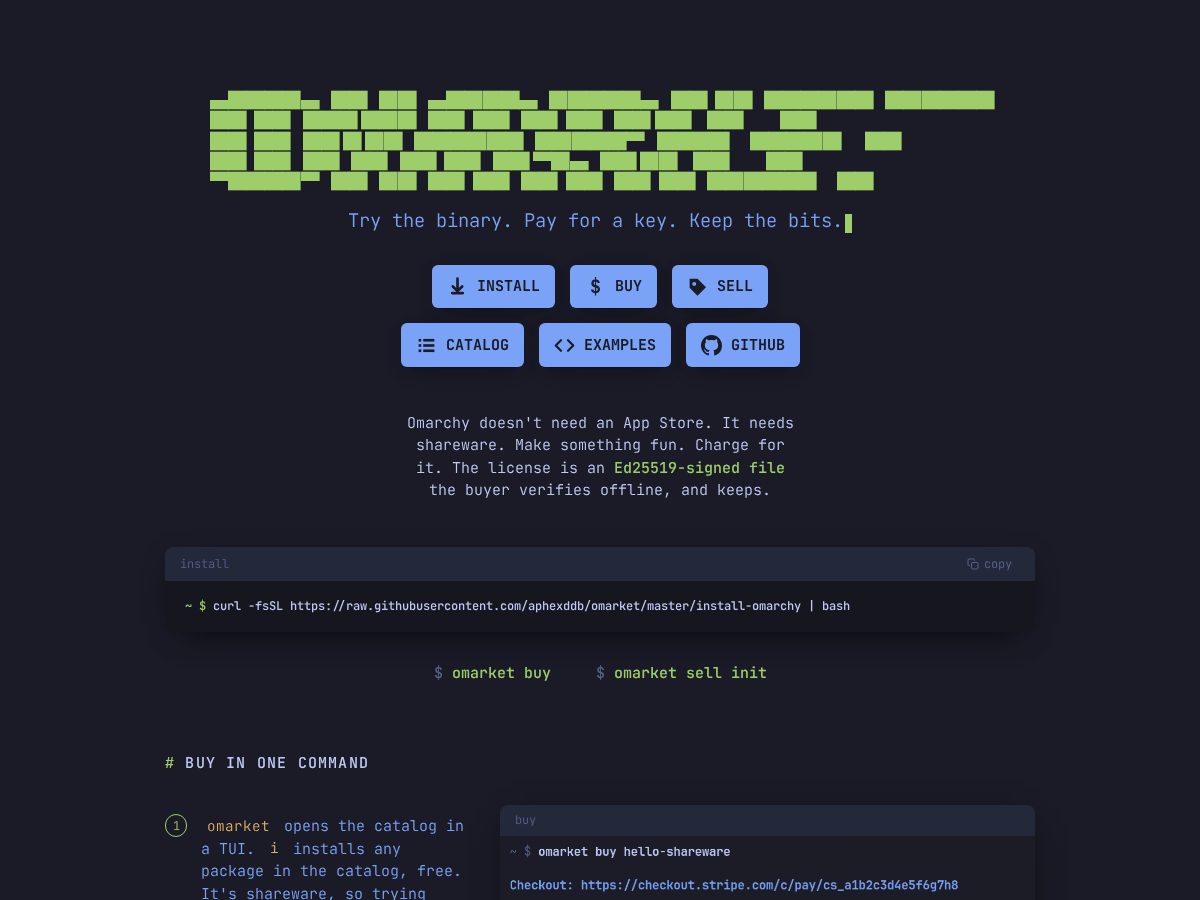 Landing-page snapshot of omarket.dev