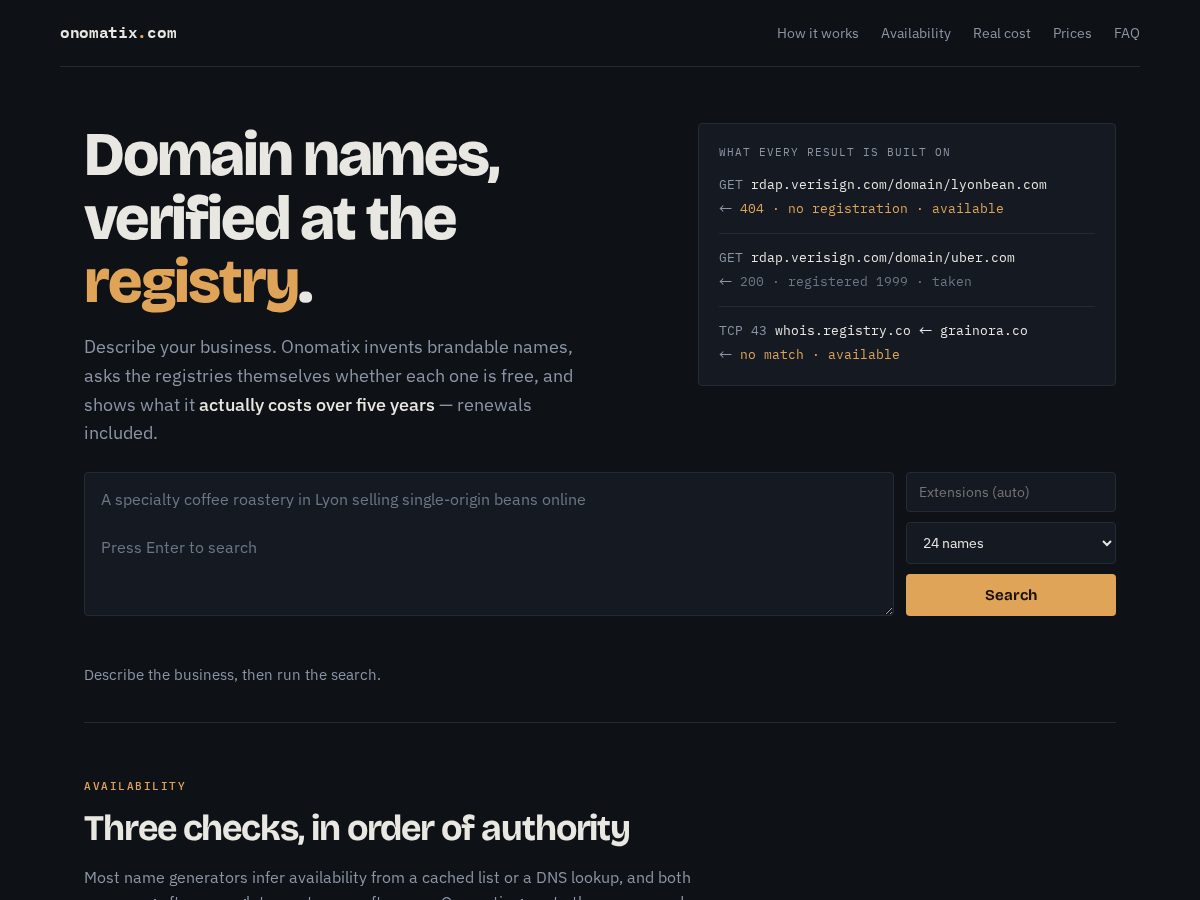 Landing-page snapshot of onomatix.com