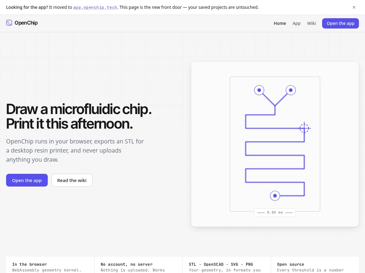 Landing-page snapshot of openchip.tech