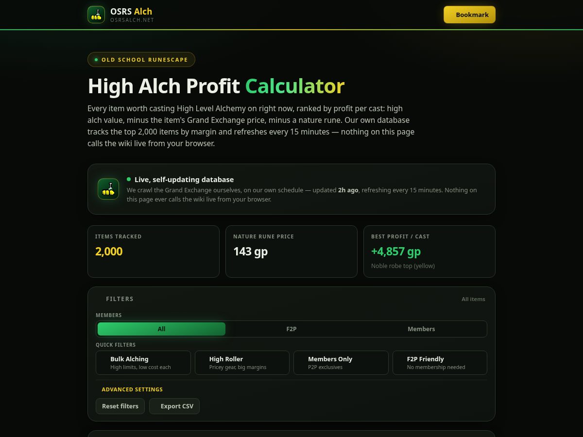 Landing-page snapshot of osrsalch.net