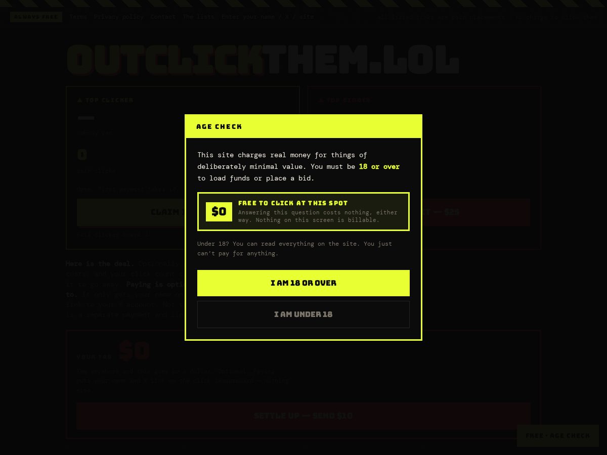 Landing-page snapshot of outclickthem.lol