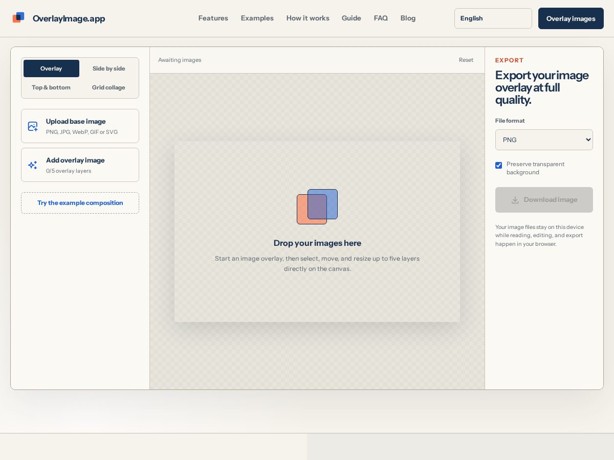Landing-page snapshot of overlayimage.app