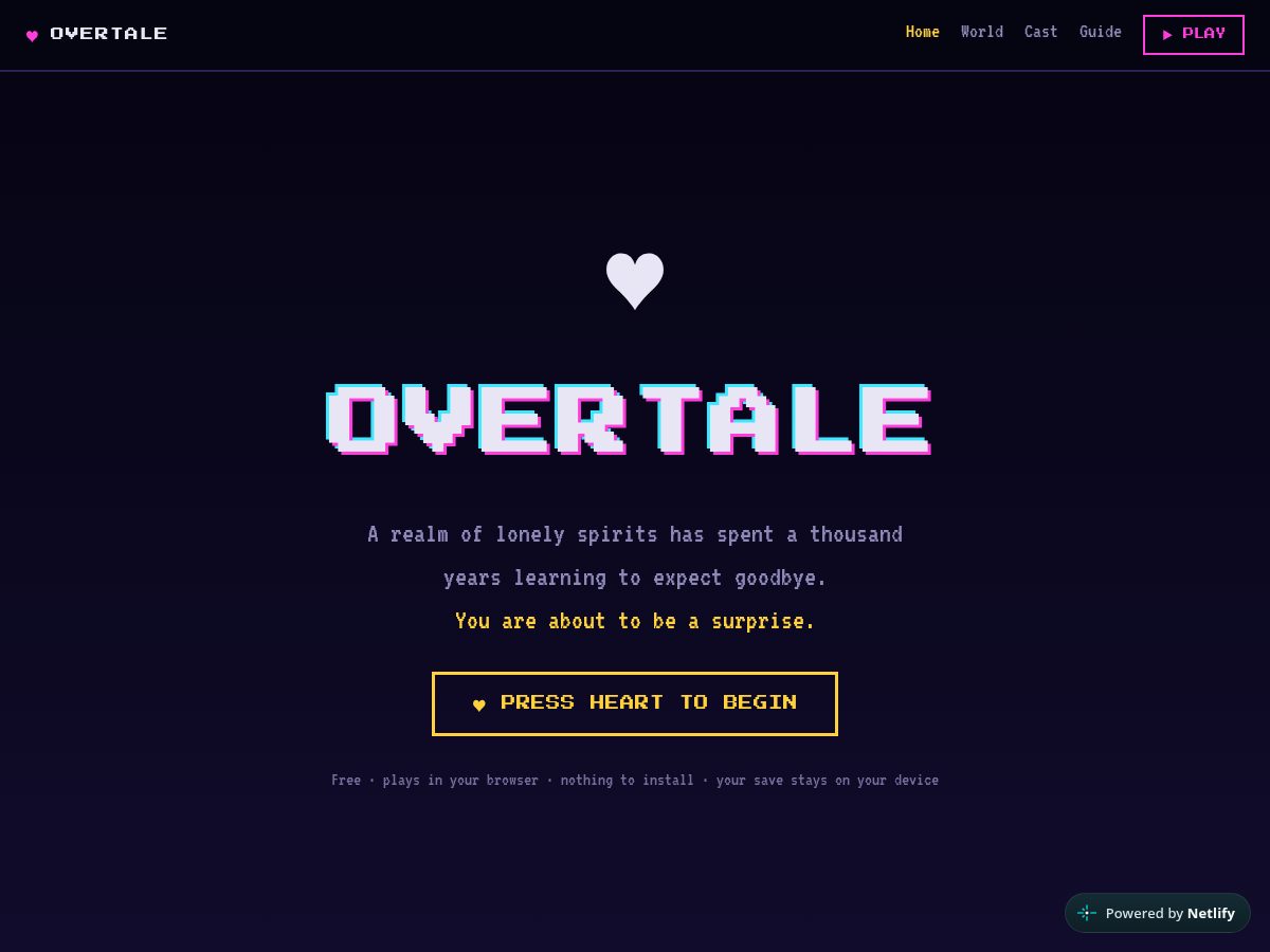 Landing-page snapshot of overtale-game.com