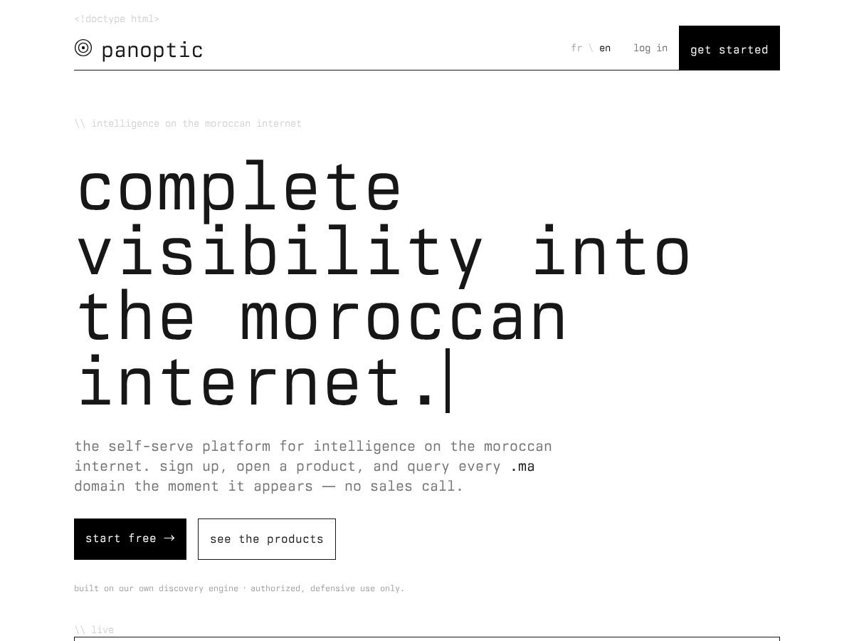 Landing-page snapshot of panoptic.watch