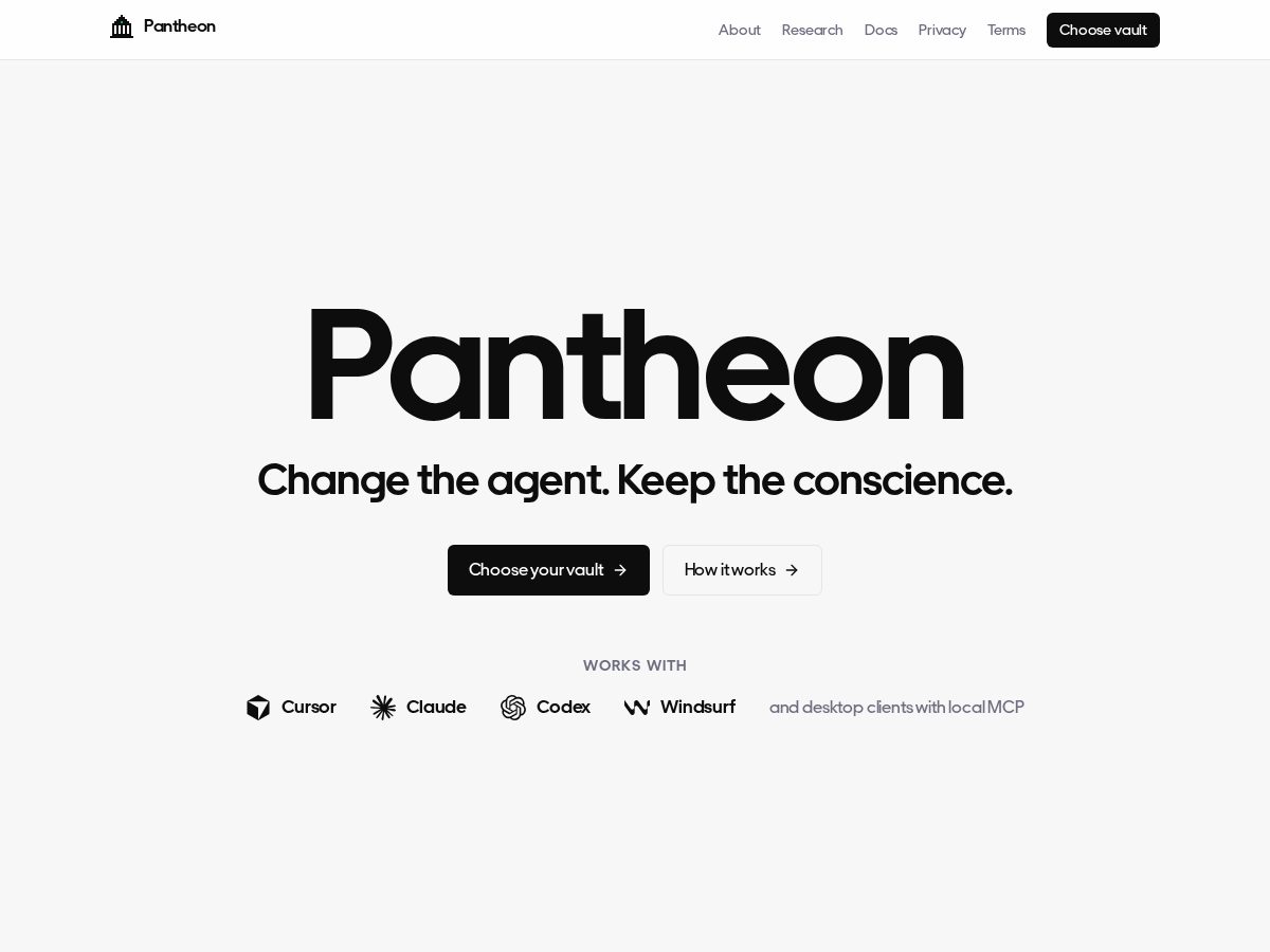 Landing-page snapshot of pantheonvault.space