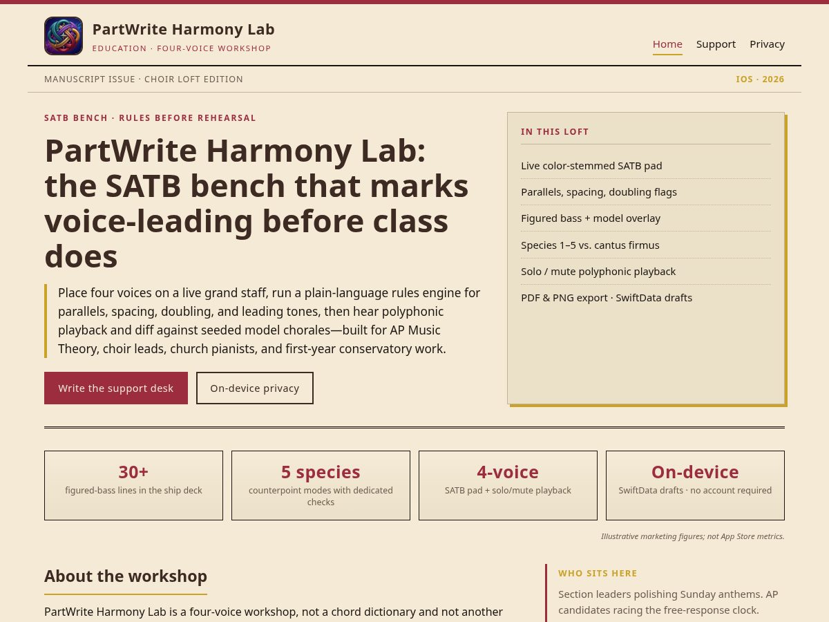 Landing-page snapshot of partwriteharmonylab.site