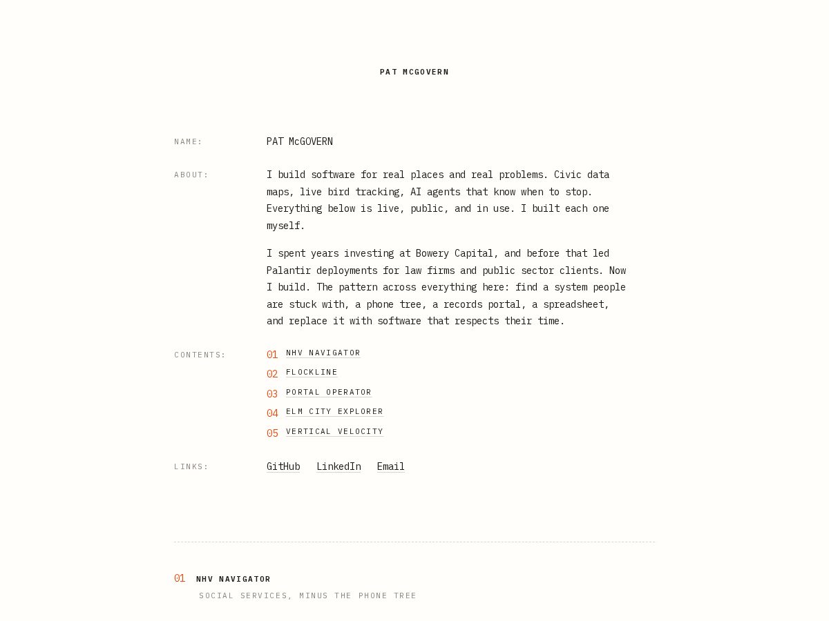 Landing-page snapshot of patmcgovern.com