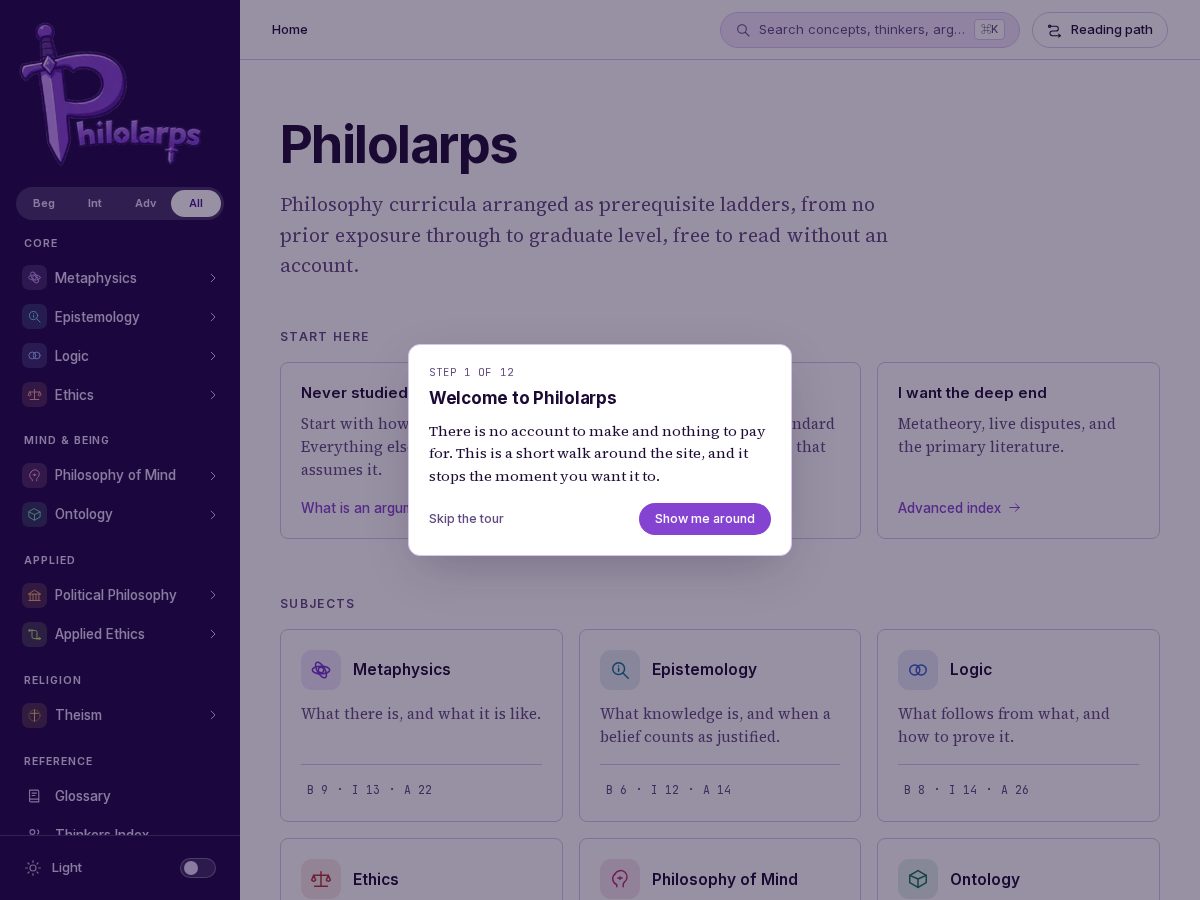Landing-page snapshot of philolarps.com