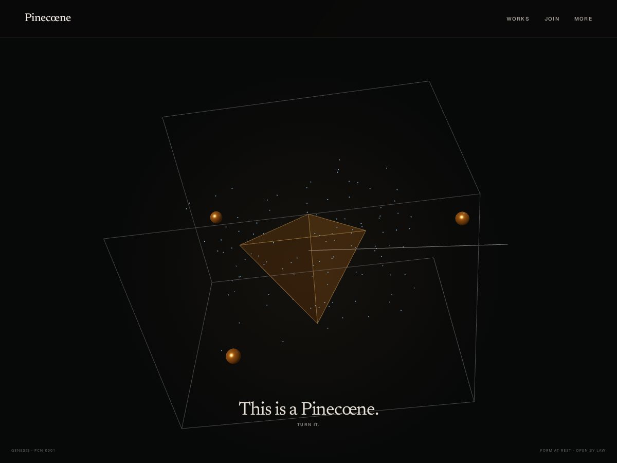 Landing-page snapshot of pinecoene.com