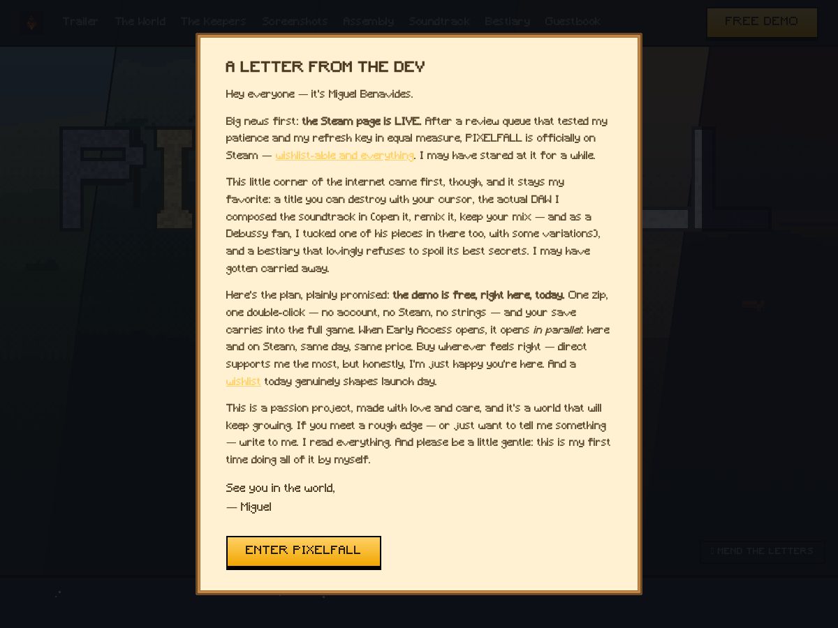 Landing-page snapshot of pixelfall.net