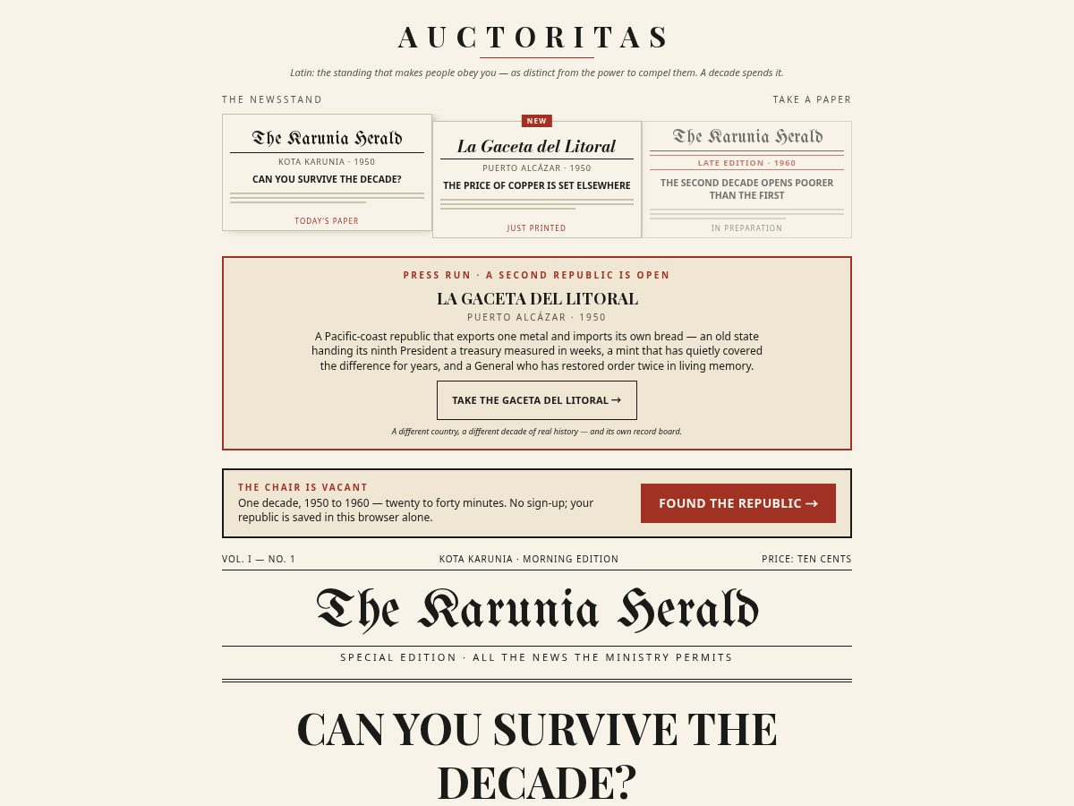Landing-page snapshot of playauctoritas.com