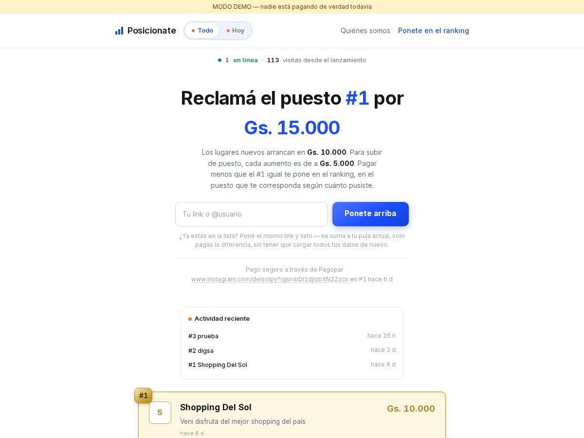 Landing-page snapshot of posicionatepy.com