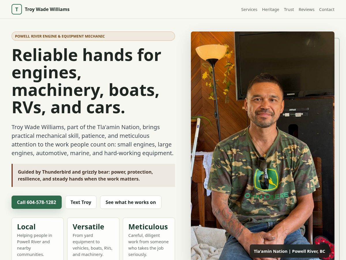 Landing-page snapshot of powellrivermech.com
