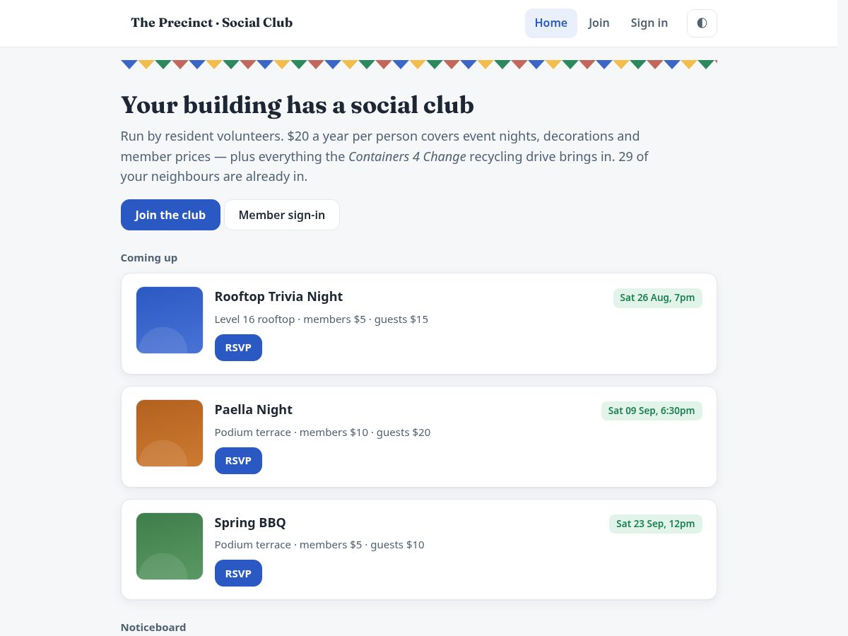 Landing-page snapshot of precinctsocial.club