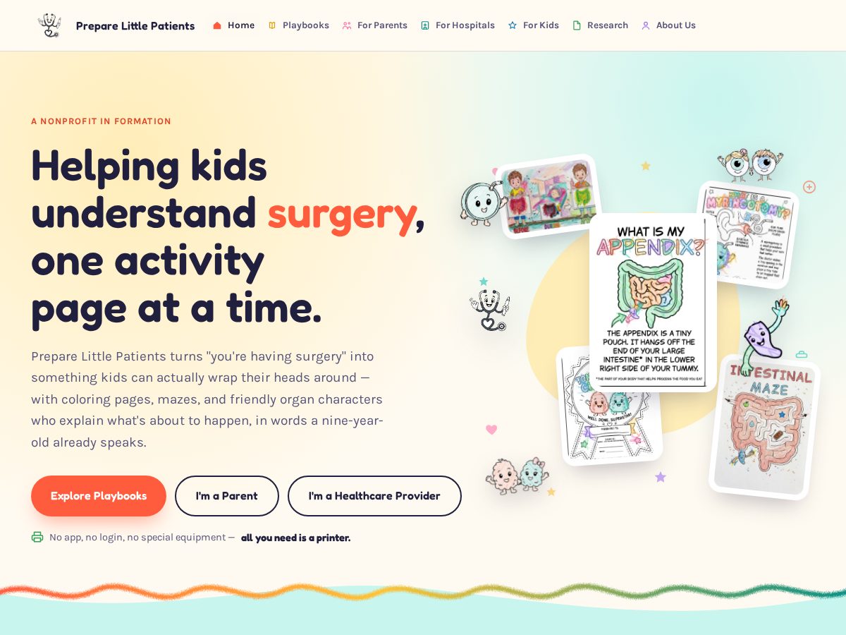 Landing-page snapshot of preparelittlepatients.org