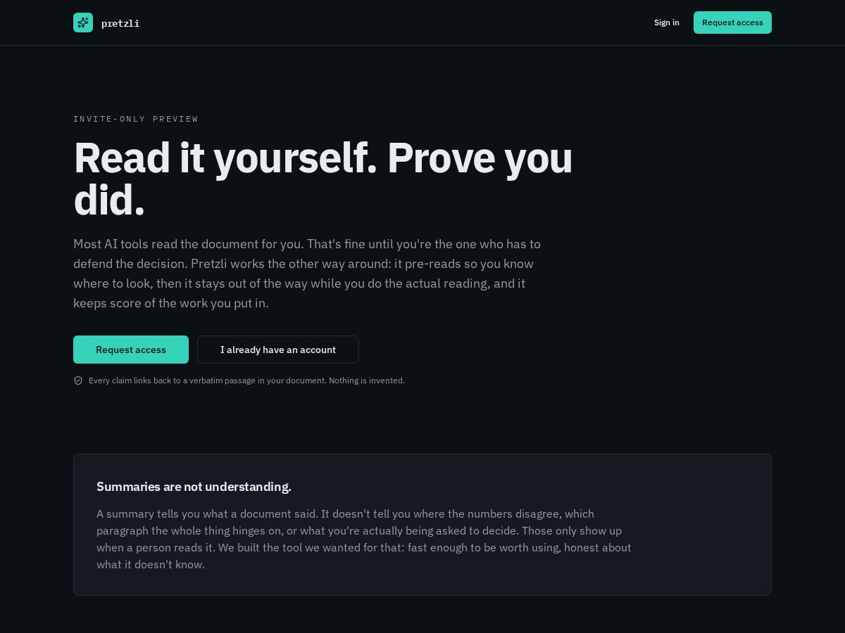 Landing-page snapshot of pretzli.com