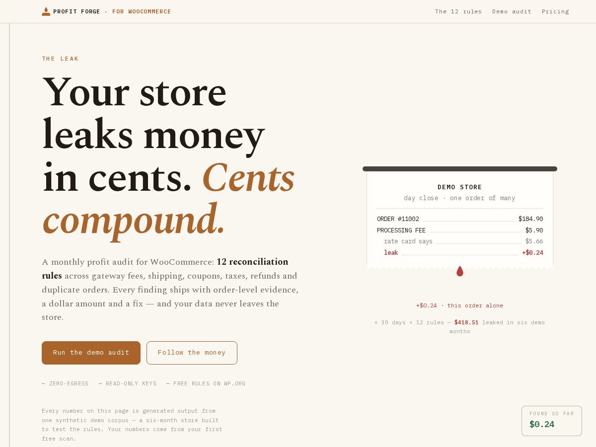 Landing-page snapshot of profit-forge.com