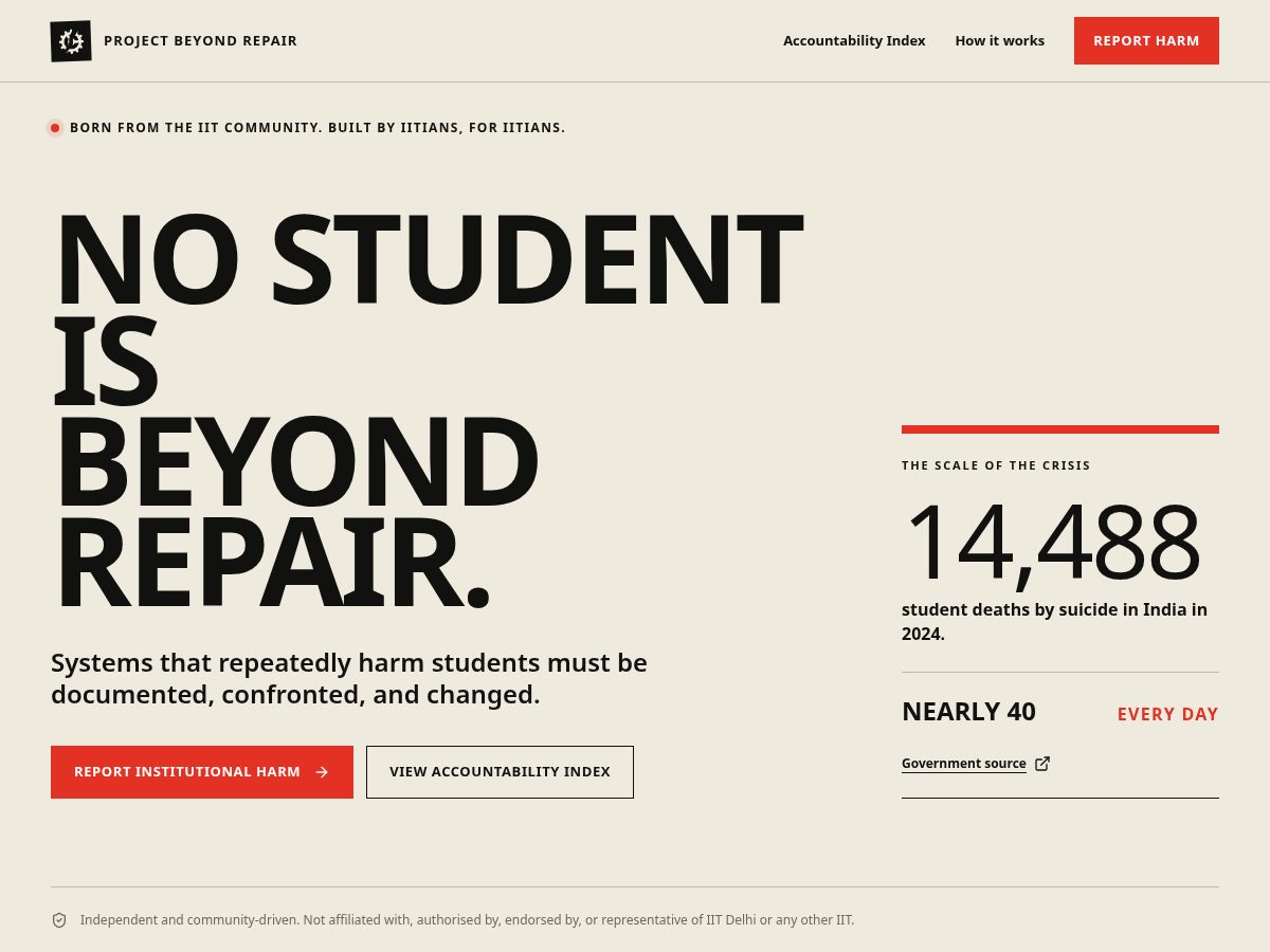 Landing-page snapshot of projectbeyondrepair.org