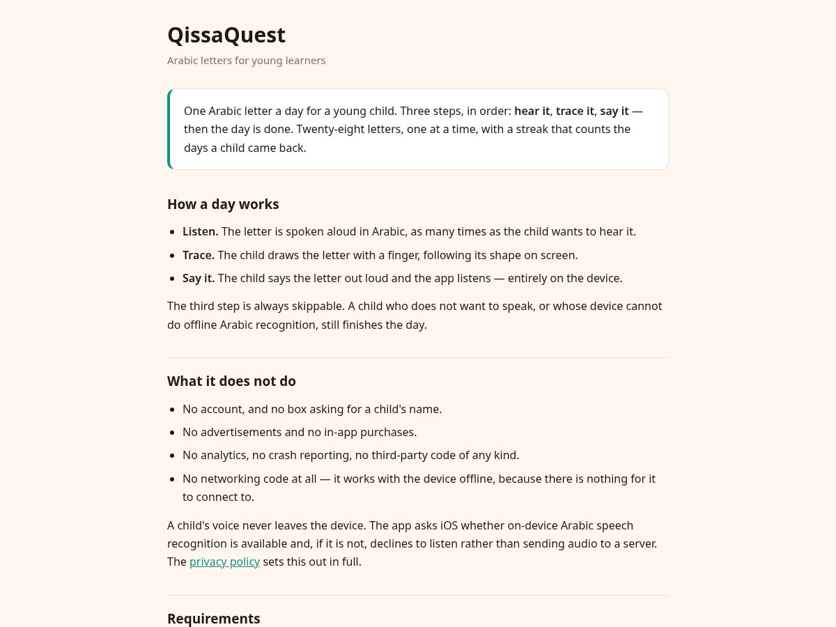 Landing-page snapshot of qissaquest.app
