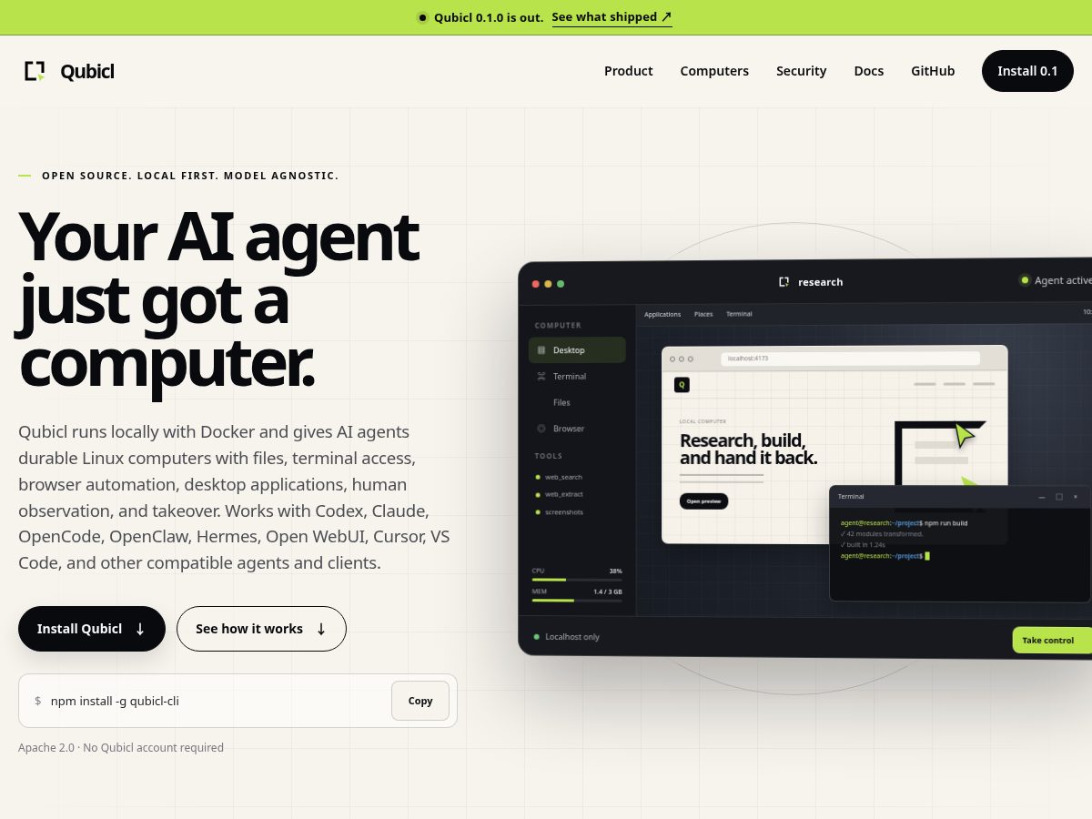 Landing-page snapshot of qubicl.org