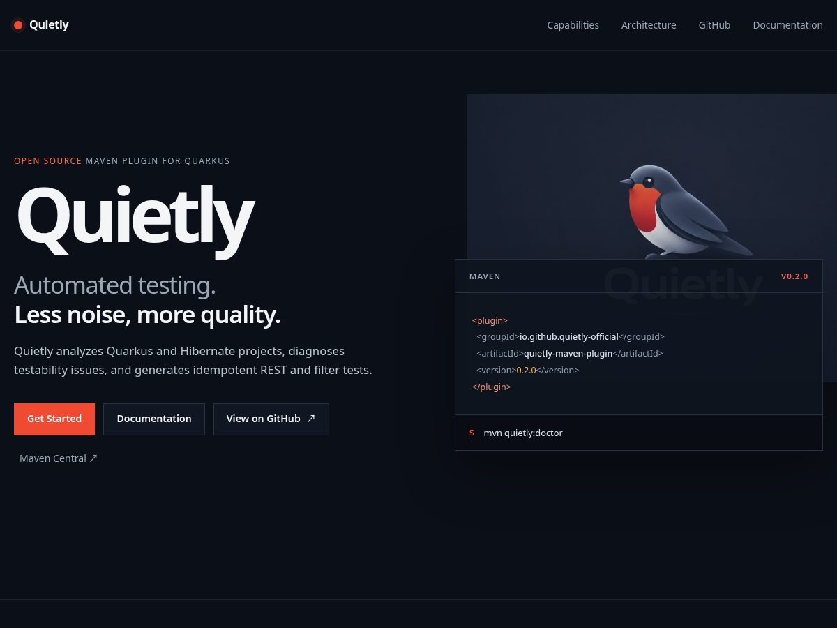 Landing-page snapshot of quietly.cloud