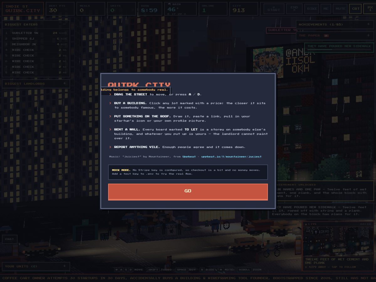 Landing-page snapshot of quirk.city