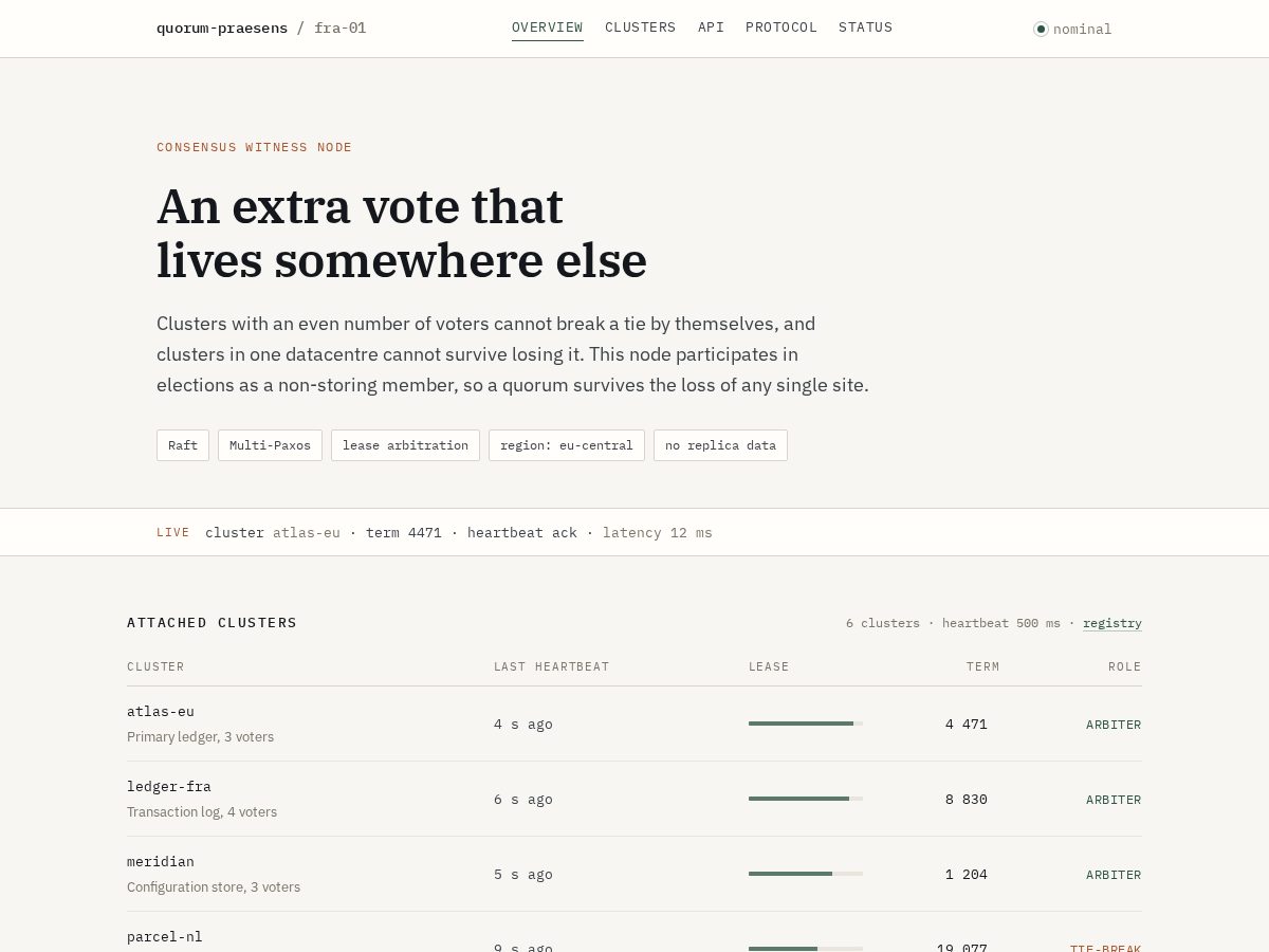 Landing-page snapshot of quorumpraesens.dev