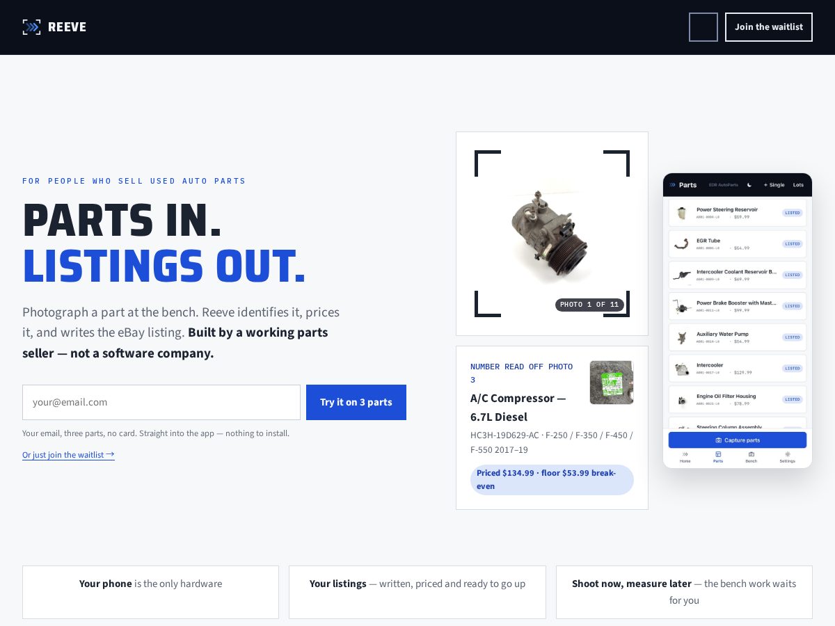 Landing-page snapshot of reeveparts.com