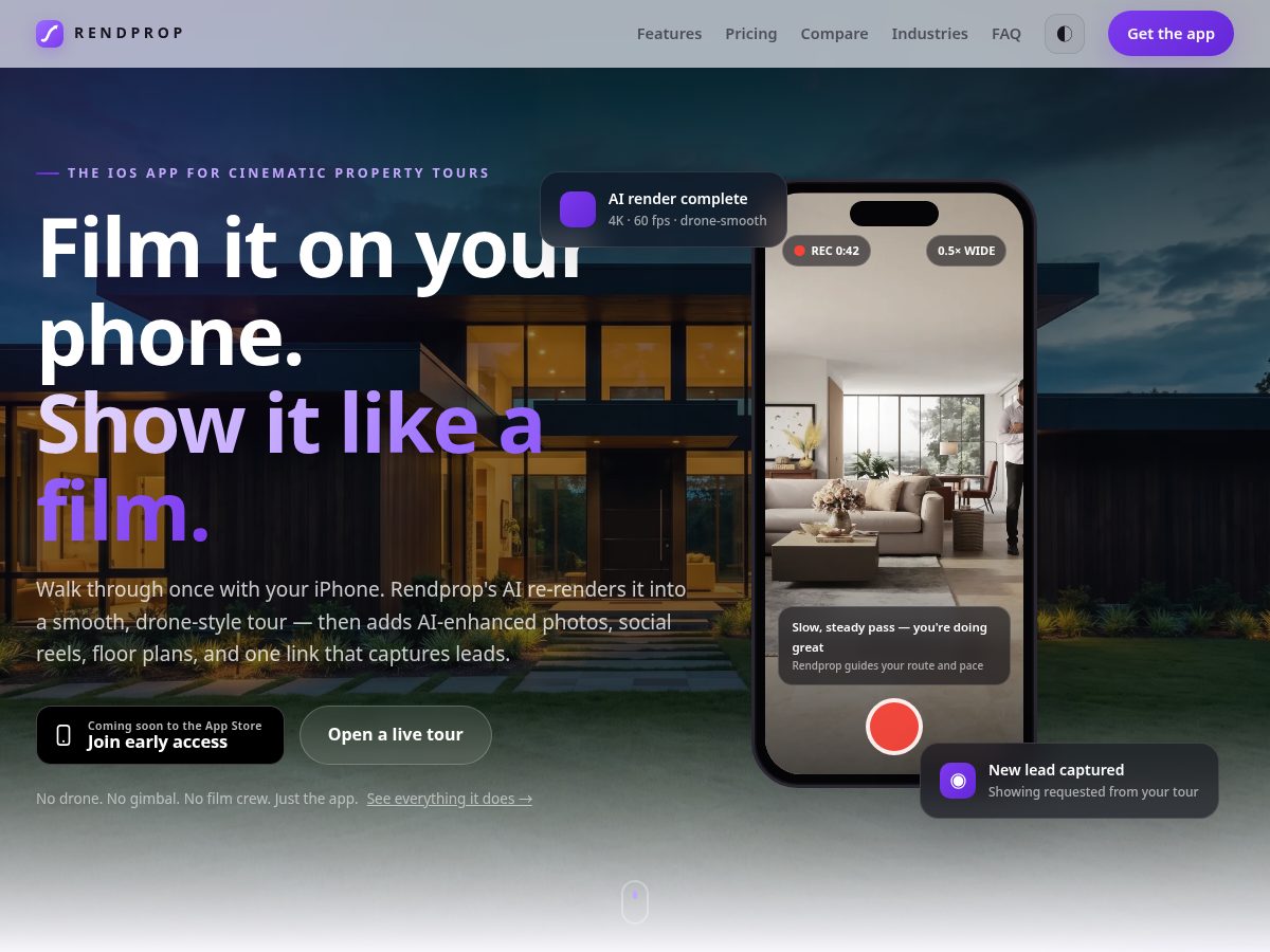 Landing-page snapshot of rendprop.com