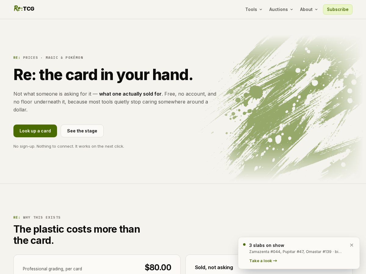Landing-page snapshot of retcg.xyz