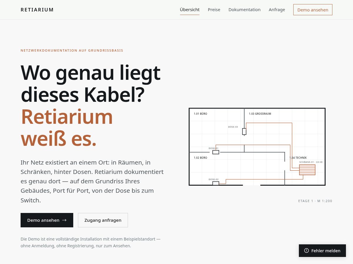 Landing-page snapshot of retiarium.net