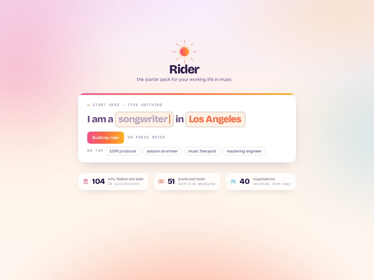 Landing-page snapshot of rider-music.org