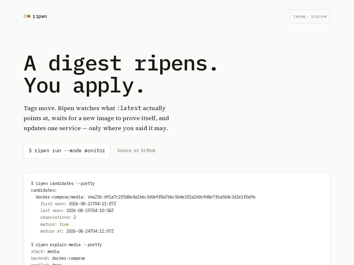 Landing-page snapshot of ripen.dev