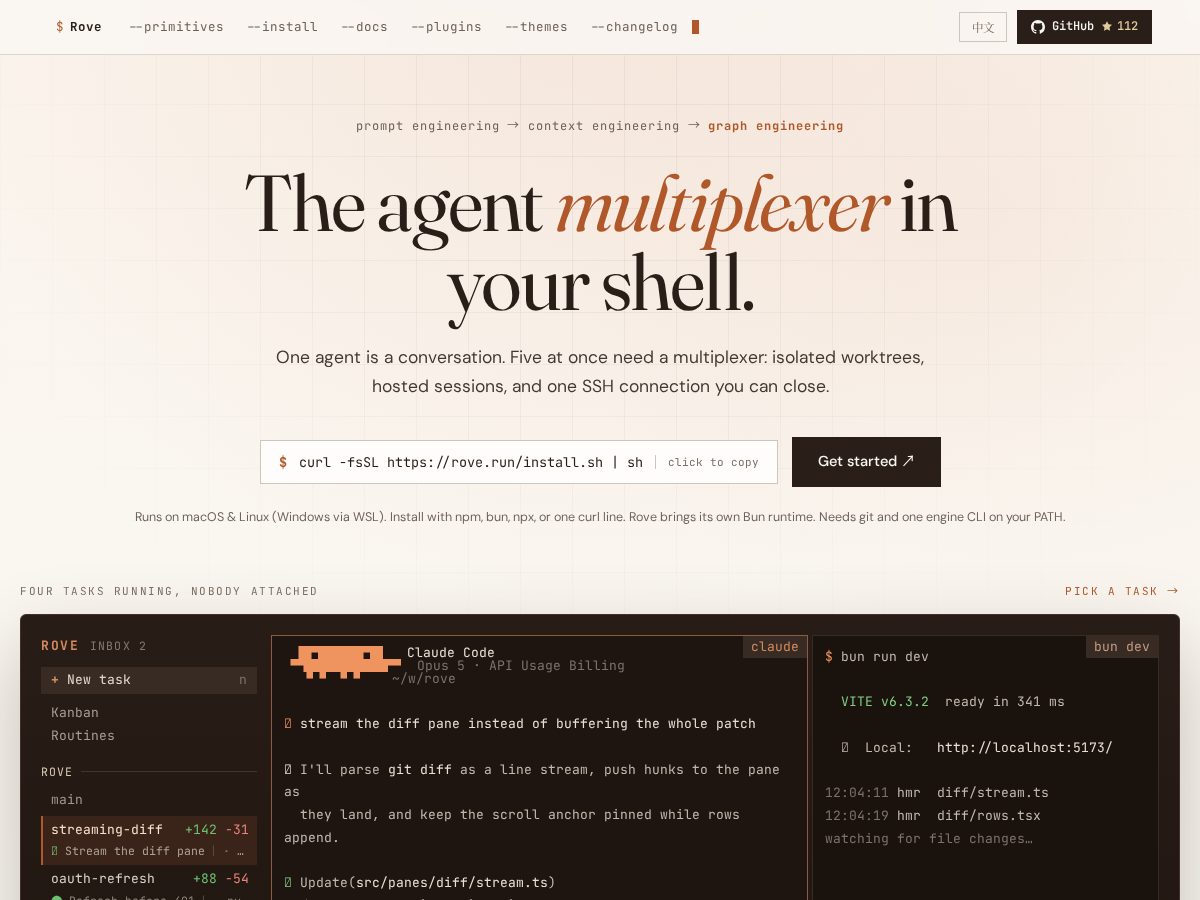 Landing-page snapshot of rove.run